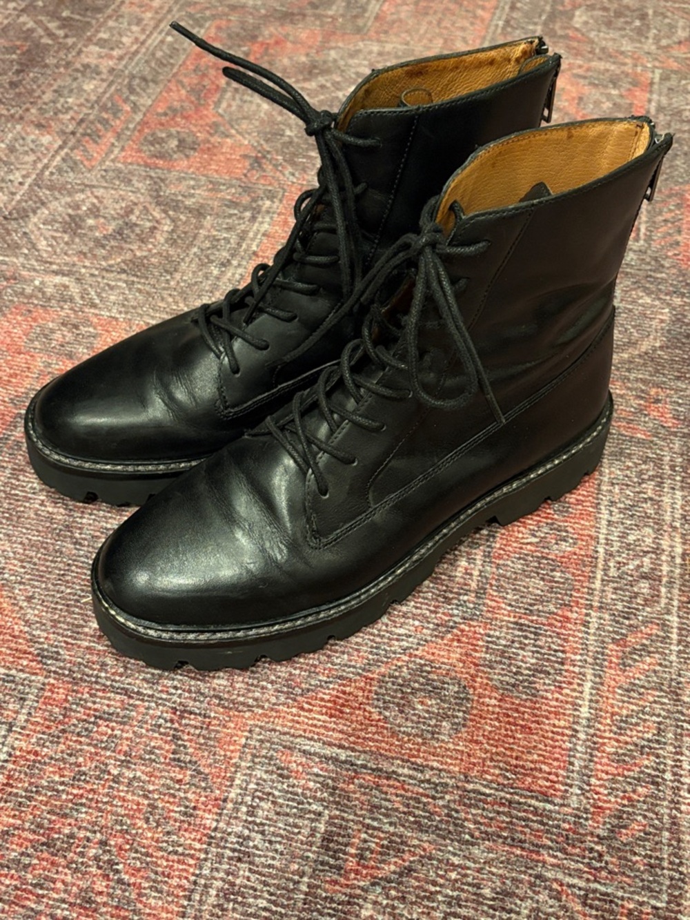 Madewell Black Leather Lace-Up Combat Boots 7.5